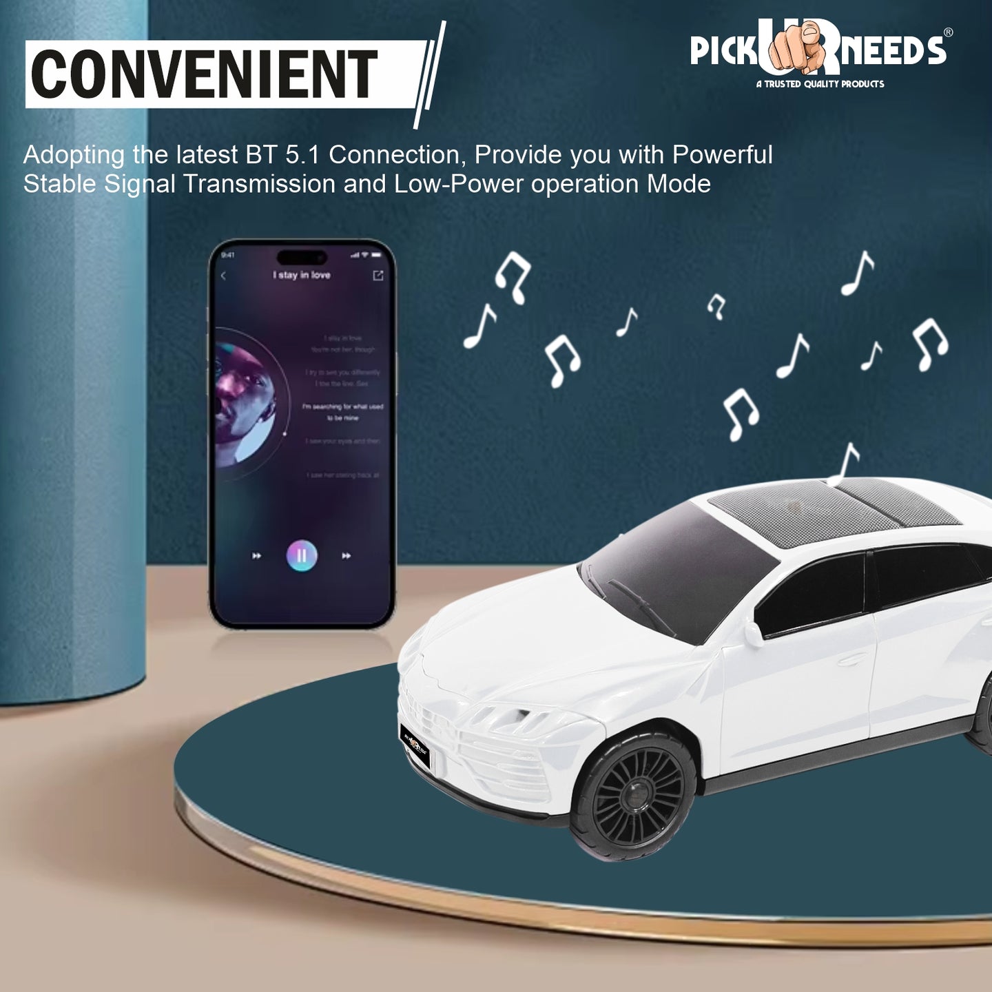 Pick Ur Needs Rechargeable Car-Shaped Speaker – RGB LED Light, USB/FM/SD Card, Type-C, 1200mAh